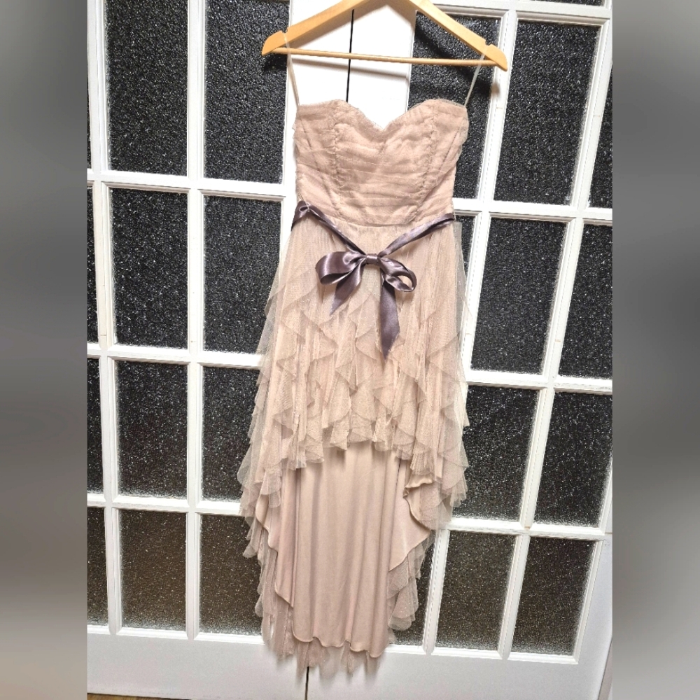 Asymmetrical High-Low Formal Grad dress Evening Gown sparkle champagne cream sz5